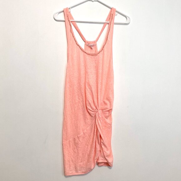VICTORIA'S SECRET VS Knotted Tank Cover Up / Tunic Top Coral Pink Crochet Sheer - Picture 2 of 16